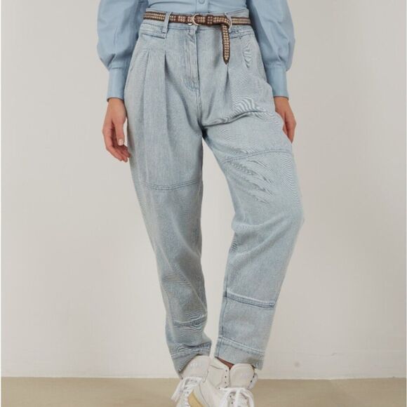 IRO Girvan Pleated Barrel Jeans Size 40 / US 8 / UK 12 Light Blue Wash Denim - Picture 1 of 11